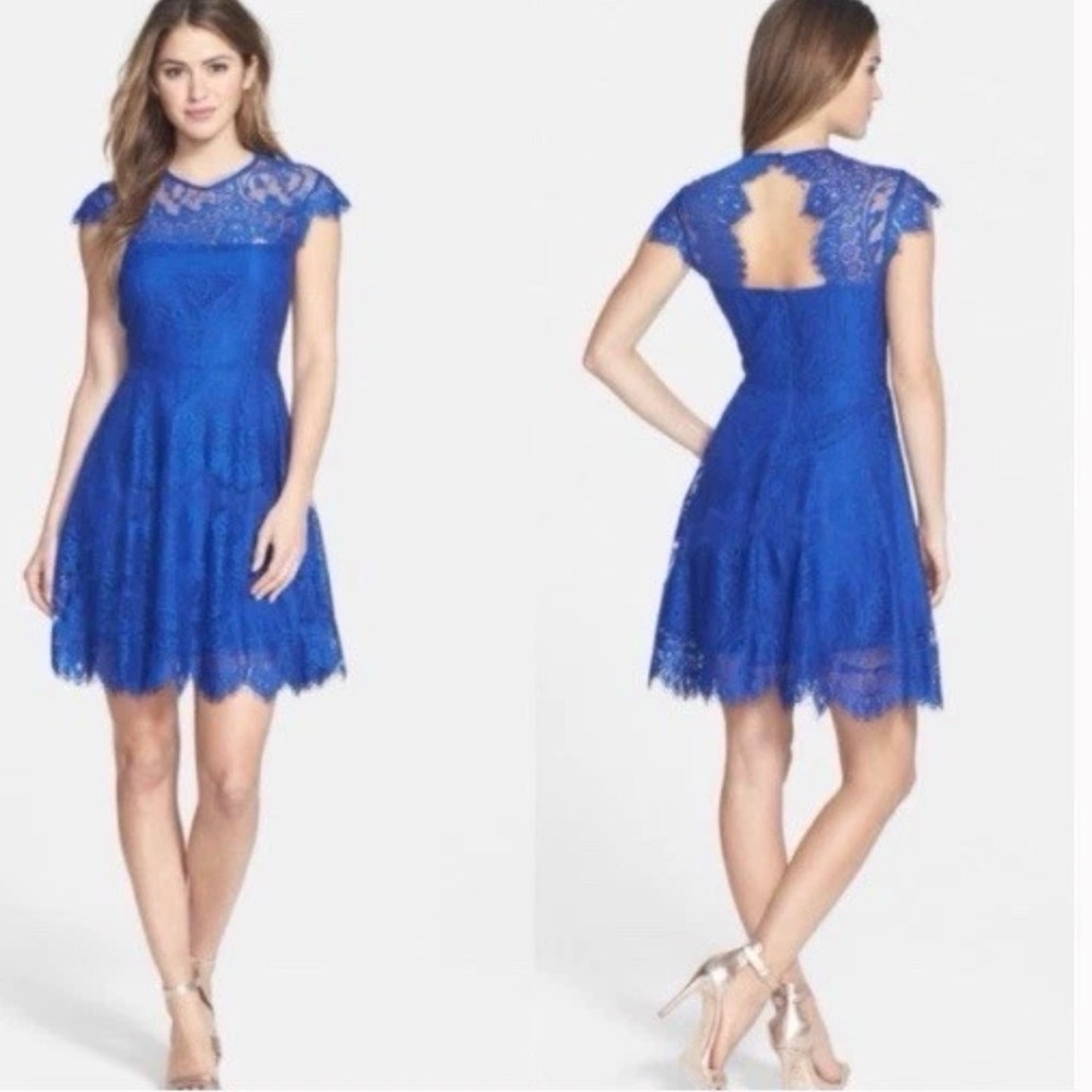 BB Dakota Rhianna Cobalt Blue Lace Fit-and-Flare Mini Dress